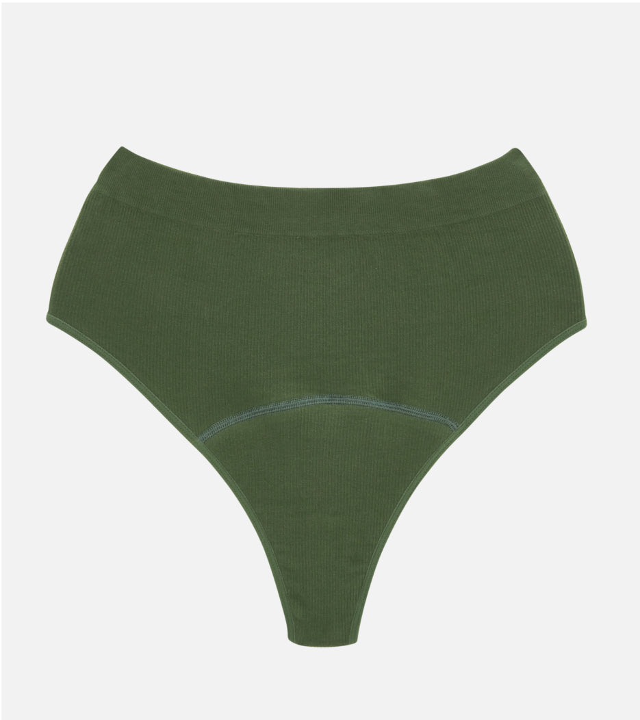 Perizoma High-Waist a costine senza cuciture - Verde foresta